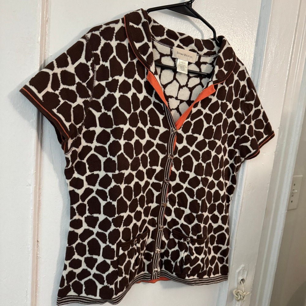 Giraffe Animal Print Cotton Top Susan Bristol Luxury Large Cozy Teacher Twee - Picture 3 of 9